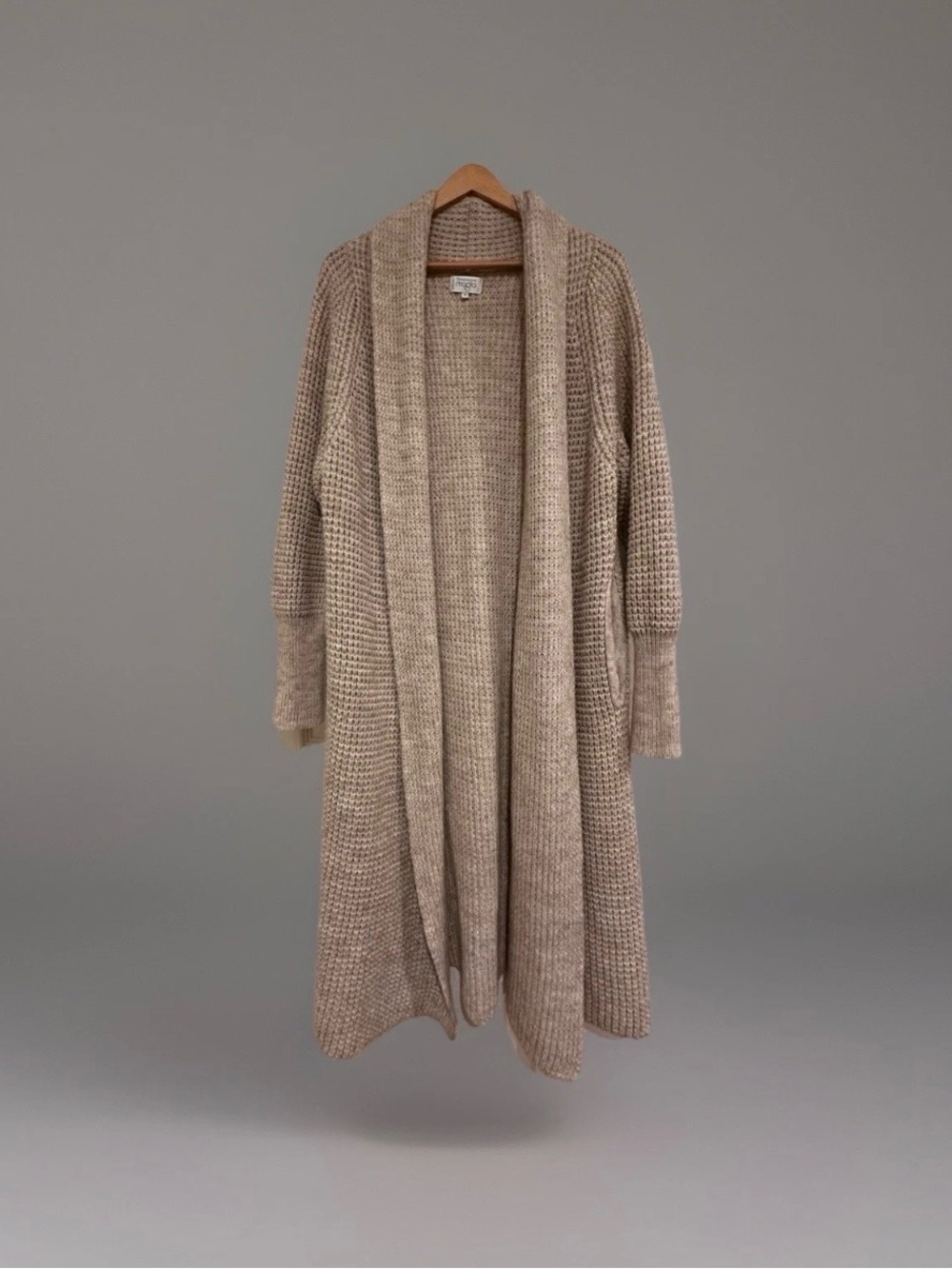 DIMENSIONE MAGLIA Italian Wool Alpaca Chunky Knit Beige Long Open Cardigan, M